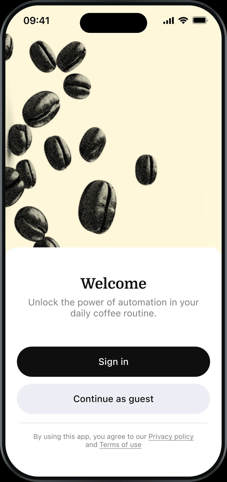 CoffeeBrew — Sign in, or carry on as a guest