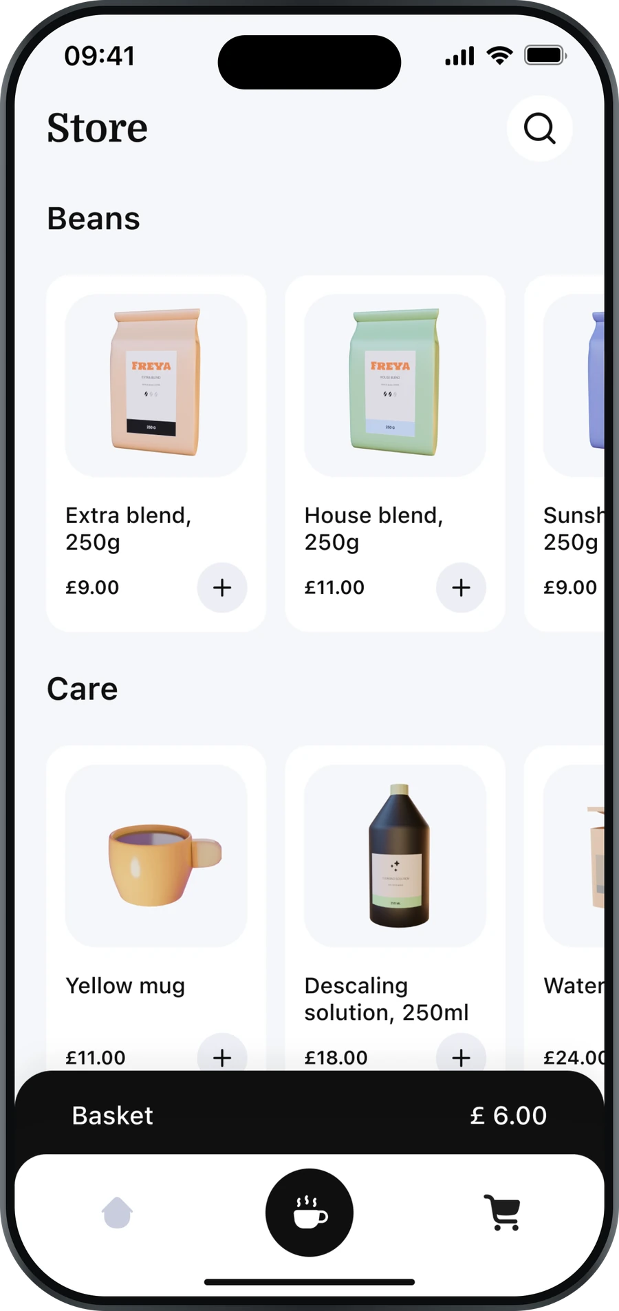 CoffeeBrew — Beans and care, checked out through Stripe
