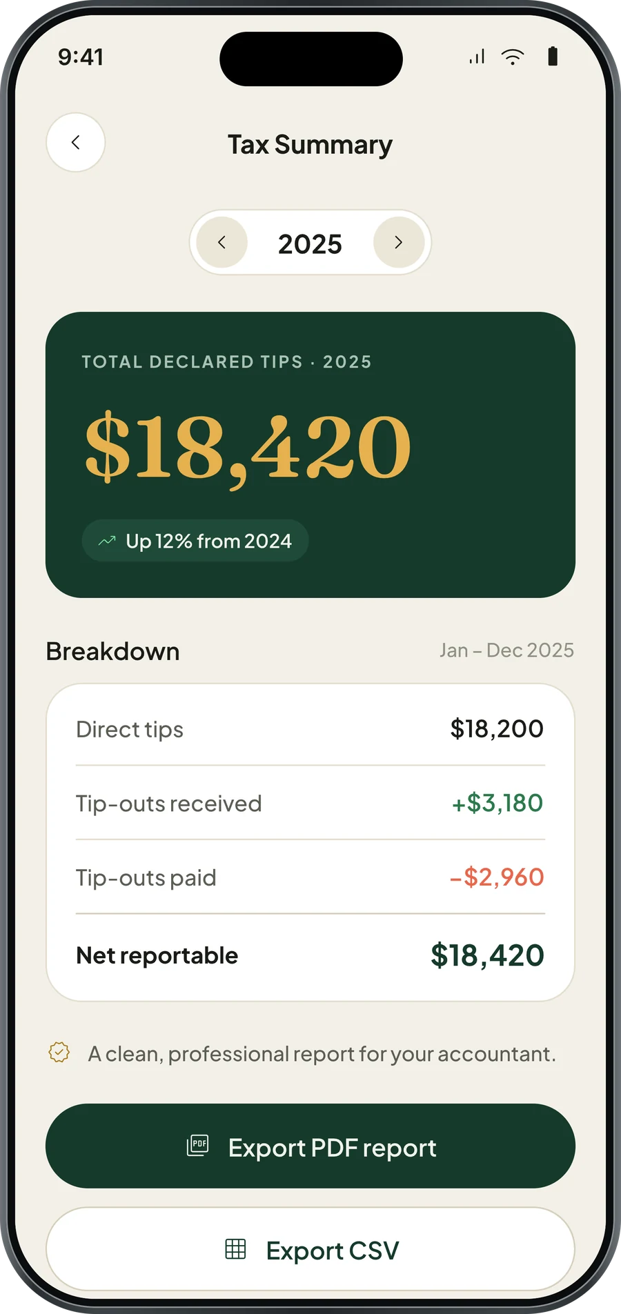 TeamTipOut — The year, as a report an accountant accepts